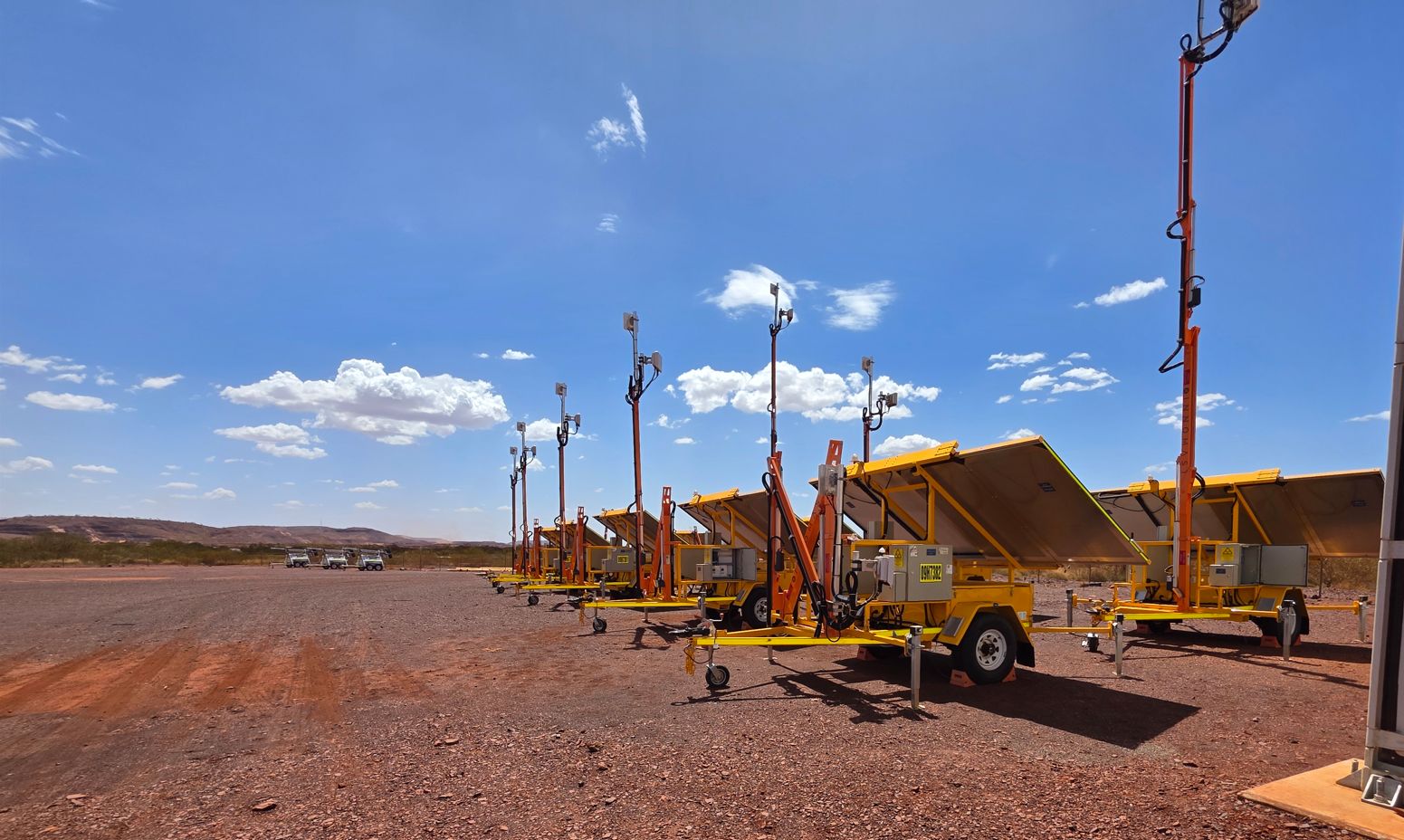 Portable solar and communications trailers on a mining site